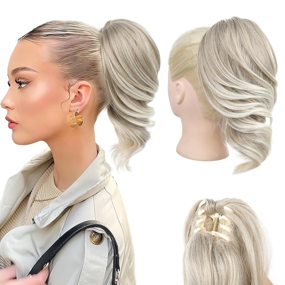 NTYNTY‎ 12" Claw Clip in Ponytail Hair Extensions Ash Brown with Light Ends